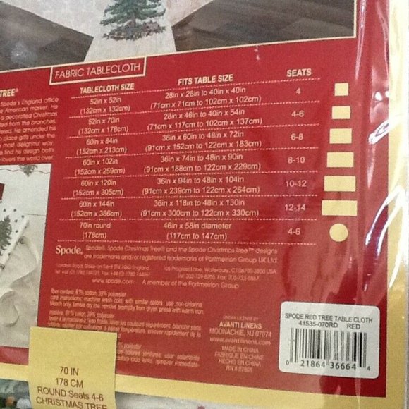 new 70-inch Round Spode Whimsical Christmas Tree Tablecloth IVORY w/ "Red Trim" - Picture 5 of 5
